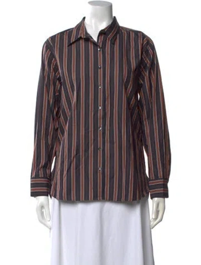 Pre-owned Doen Striped Long Sleeve Blouse In Brown