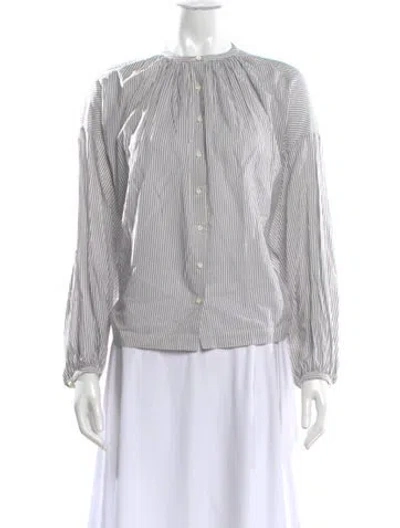 Pre-owned Doen Striped Long Sleeve Blouse In Gray