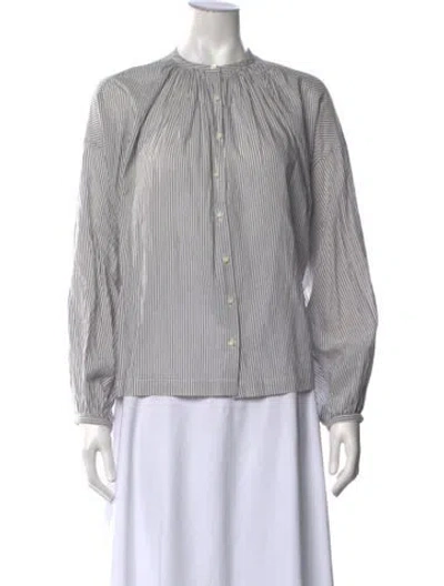 Pre-owned Doen Striped Long Sleeve Blouse In Grey