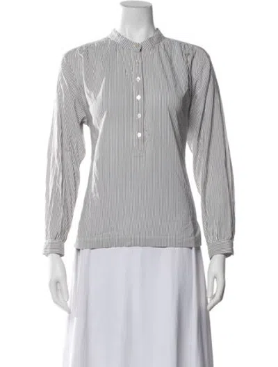 Pre-owned Doen Striped Long Sleeve Blouse In Grey