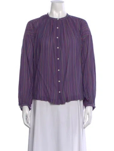 Pre-owned Doen Striped Long Sleeve Blouse In Purple