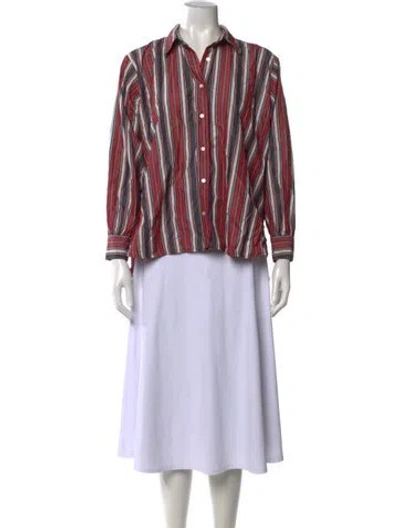 Pre-owned Doen Striped Long Sleeve Blouse In Red