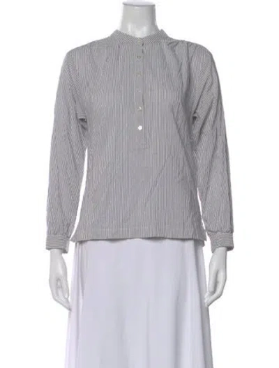 Pre-owned Doen Striped Long Sleeve Blouse In White