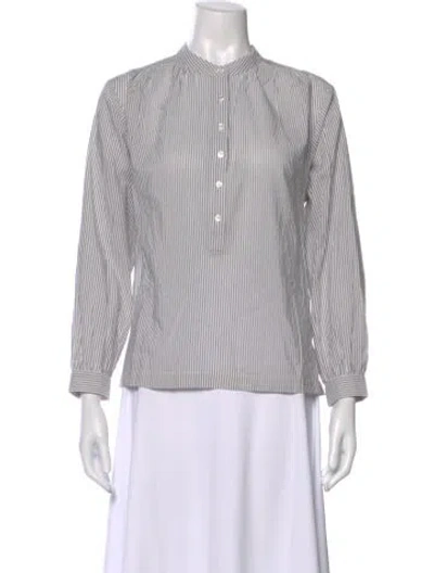 Pre-owned Doen Striped Long Sleeve Blouse In White