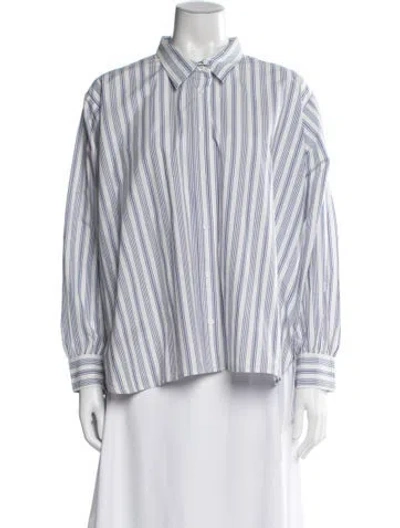 Pre-owned Doen Striped Long Sleeve Blouse In White