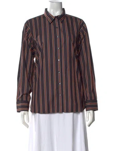 Pre-owned Doen Striped Long Sleeve Button-up Top In Brown
