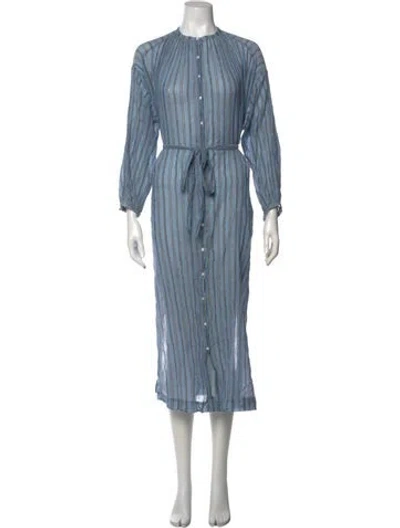 Pre-owned Doen Striped Midi Length Dress In Blue