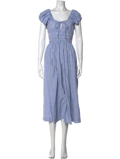 Pre-owned Doen Striped Midi Length Dress In Blue