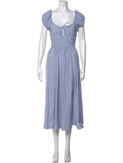 Pre-owned Doen Striped Midi Length Dress In Blue