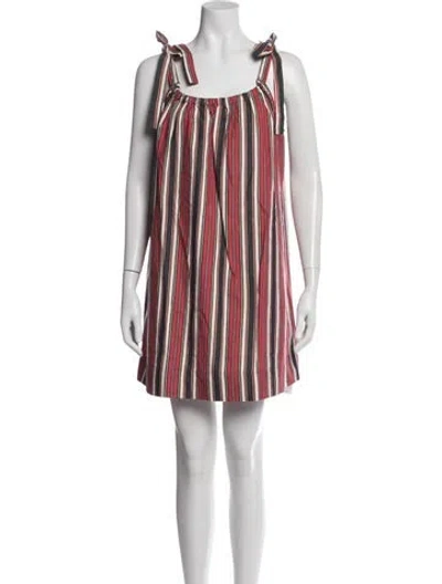 Pre-owned Doen Striped Mini Dress In Red