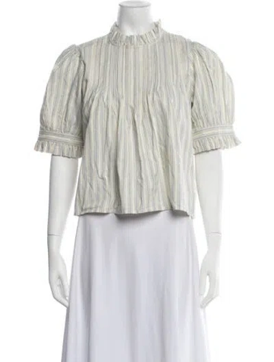 Pre-owned Doen Striped Mock Neck Blouse In Blue/neutrals