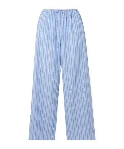 Doen Lavona Striped Organic Cotton Straight-leg Pants In Blue