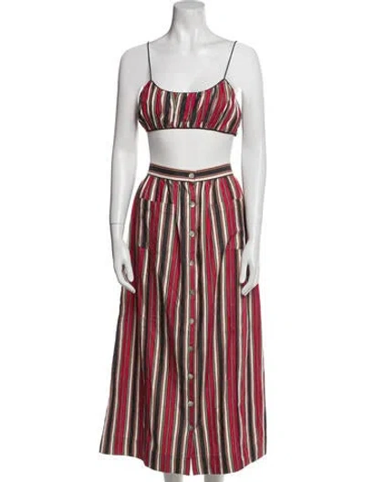 Pre-owned Doen Striped Pleated Accents Skirt Set In Red