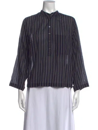 Pre-owned Doen Striped Three-quarter Sleeve Blouse In Blue