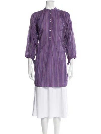 Pre-owned Doen Striped Three-quarter Sleeve Blouse W/ Tags In Purple