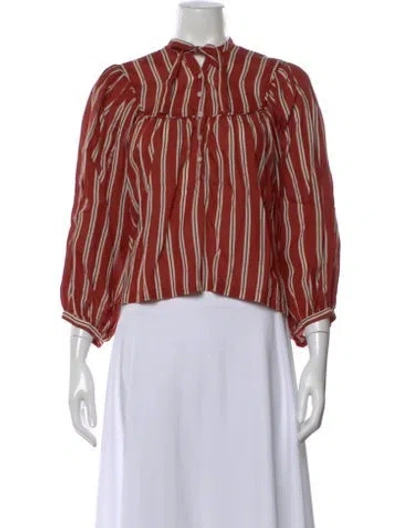 Pre-owned Doen Striped Tie Neck Blouse In Multi