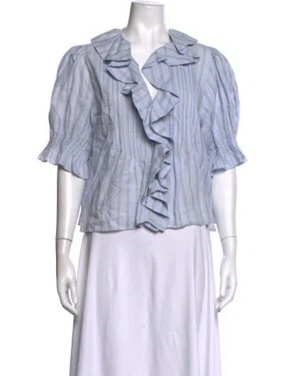 Pre-owned Doen Striped V-neck Blouse In Blue