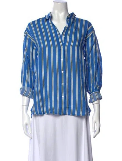 Pre-owned Doen Striped V-neck Blouse In Blue