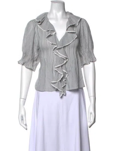 Pre-owned Doen Striped V-neck Blouse In Blue