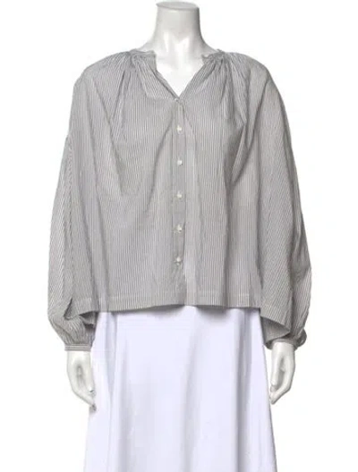 Pre-owned Doen Striped V-neck Blouse In Gray