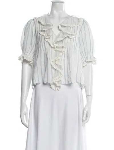Pre-owned Doen Striped V-neck Blouse In White