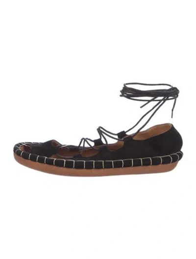 Pre-owned Doen Suede Ballet Flats In Black