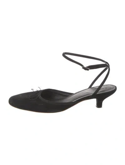 Pre-owned Doen Suede Bow Accents Flats In Black