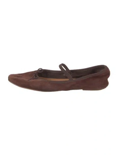 Pre-owned Doen Suede Bow Accents Mary Jane Flats In Brown