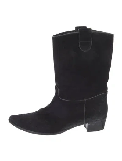 Pre-owned Doen Suede Western Boots In Black