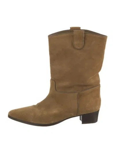 Pre-owned Doen Suede Western Boots In Green
