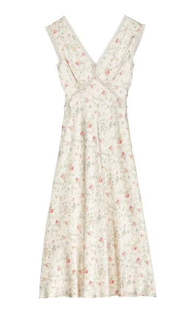 Doen Tahlia Lace-trimmed Silk Midi Dress In Floral