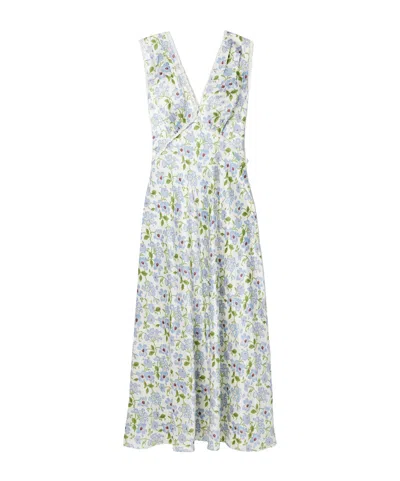 Doen Tahlia Lace-trimmed Floral-print Silk-charmeuse Midi Dress In Blue