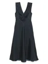 Doen Tahlia Belted Polka-dot Silk-blend Twill Midi Dress In Blue