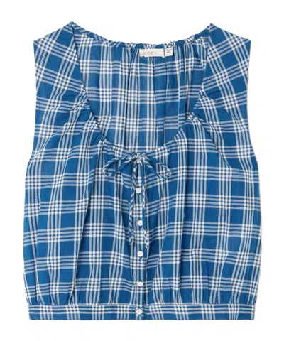 Doen Theo Cropped Checked Organic Cotton Top In Blue