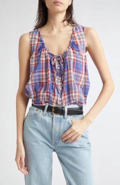 Doen Dôen Theo Plaid Cotton Voile Top In Blue