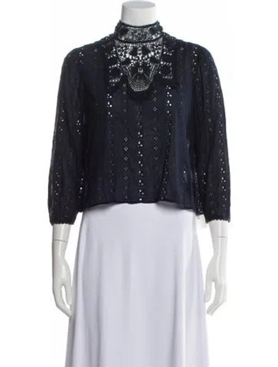 Pre-owned Doen Three-quarter Sleeve Blouse In Black