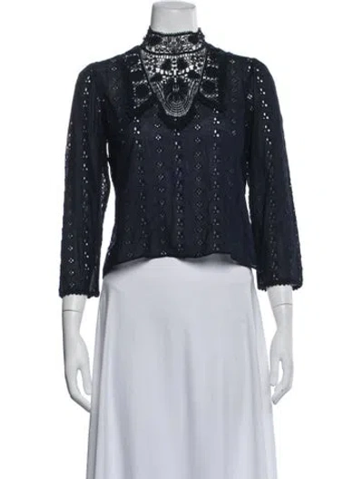 Pre-owned Doen Three-quarter Sleeve Blouse In Black