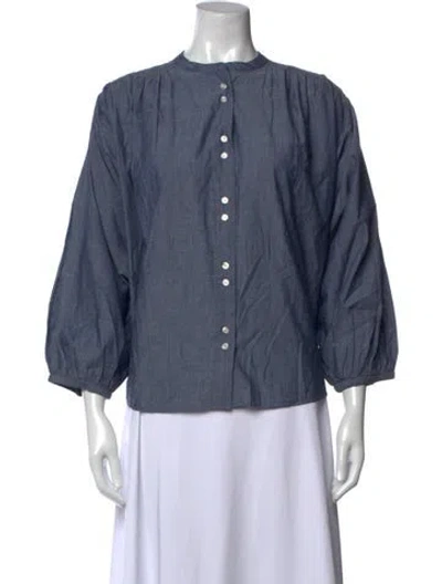 Pre-owned Doen Three-quarter Sleeve Blouse In Blue