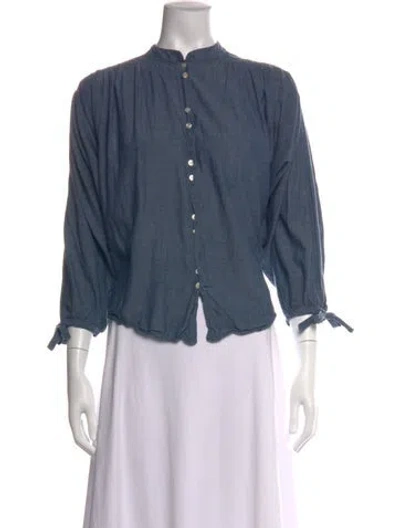 Pre-owned Doen Three-quarter Sleeve Blouse In Blue