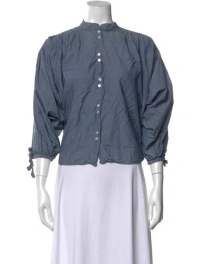 Pre-owned Doen Three-quarter Sleeve Blouse In Blue