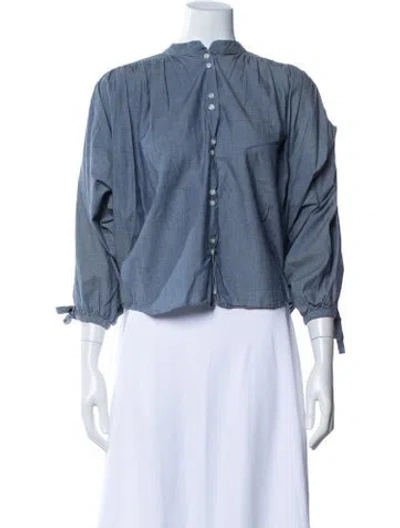 Pre-owned Doen Three-quarter Sleeve Blouse In Blue