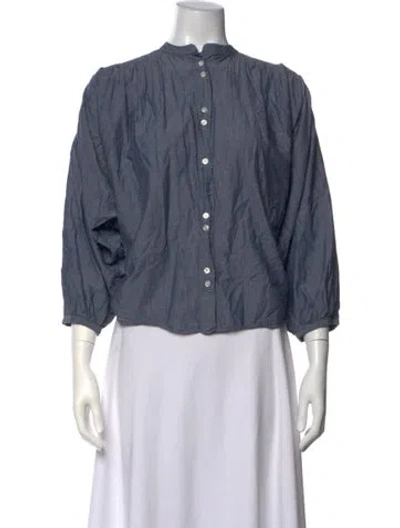 Pre-owned Doen Three-quarter Sleeve Blouse In Blue