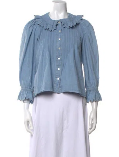 Pre-owned Doen Three-quarter Sleeve Blouse In Blue