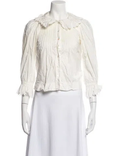 Pre-owned Doen Three-quarter Sleeve Blouse In White