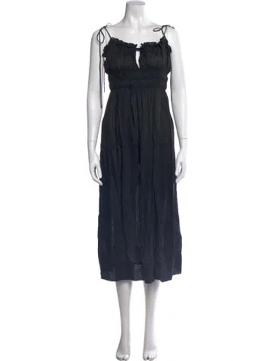 Pre-owned Doen Tie Neck Long Dress In Black