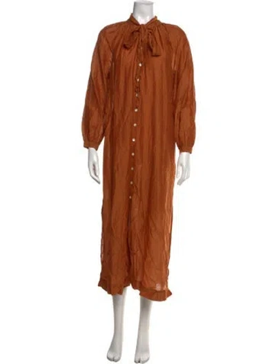 Pre-owned Doen Tie Neck Long Dress In Brown