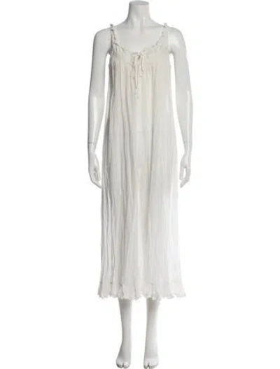 Pre-owned Doen Tie Neck Long Dress In White