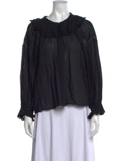 Pre-owned Doen Tie Neck Long Sleeve Blouse In Black