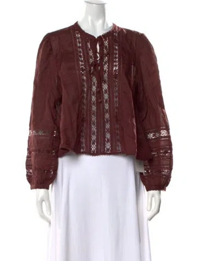 Pre-owned Doen Tie Neck Long Sleeve Blouse In Brown