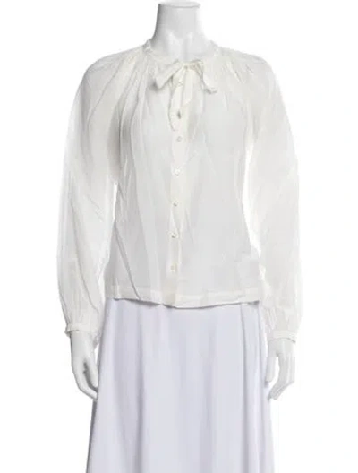 Pre-owned Doen Tie Neck Long Sleeve Blouse In Neutrals